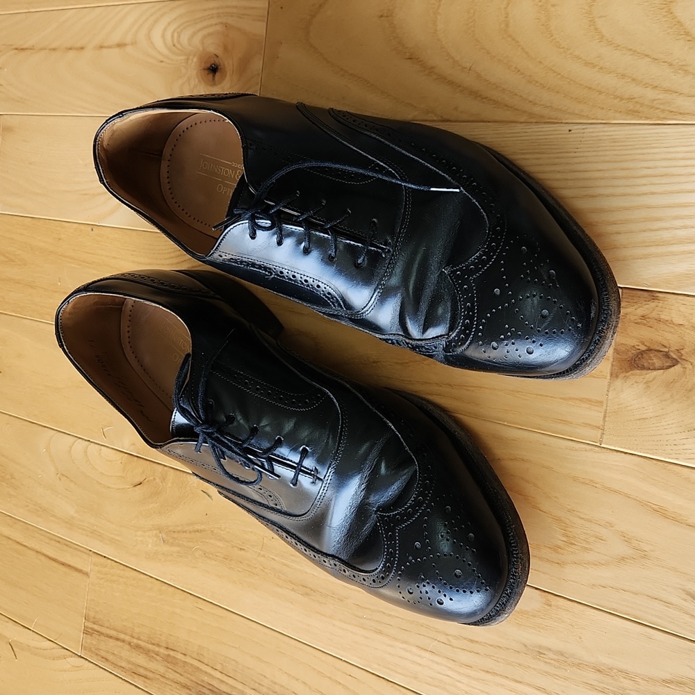 Black Johnston & Murphy leather wingtip lace-up Oxford dress shoes, men's 10.5